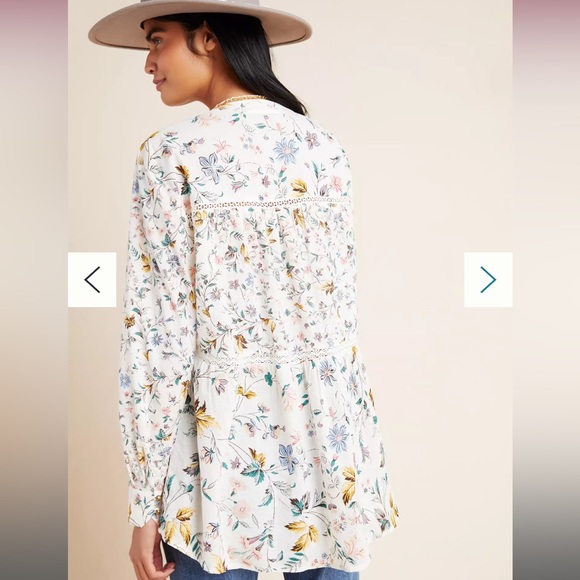 Anthropologie Ginevra Lace Babydoll Blouse Petite Large Lacey Top Floral Peplum - Picture 2 of 10